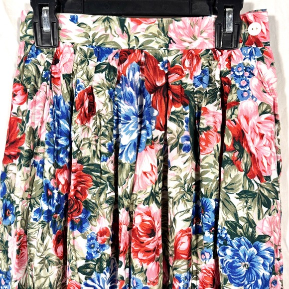 Vintage 80s 90s Pleated Midi Skirt Floral Boho Cottage Indie Academia Pockets - Picture 2 of 8